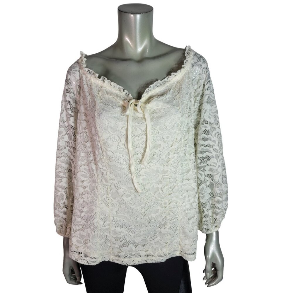 Torrid‎ Lace Off Shoulder Corset Seamed Top Plus Size 1X Pullover Ivory